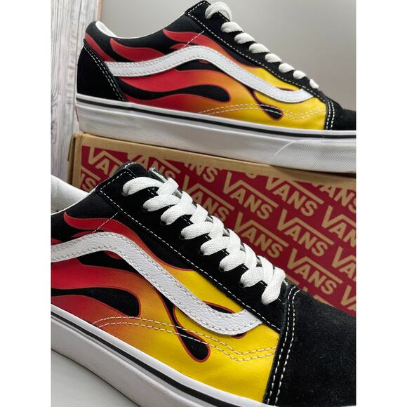 Vans Old Skool Fire Red Yellow Flame Men’s Sneakers 10 - Picture 1 of 13